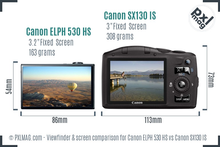 Canon ELPH 530 HS vs Canon SX130 IS Screen and Viewfinder comparison