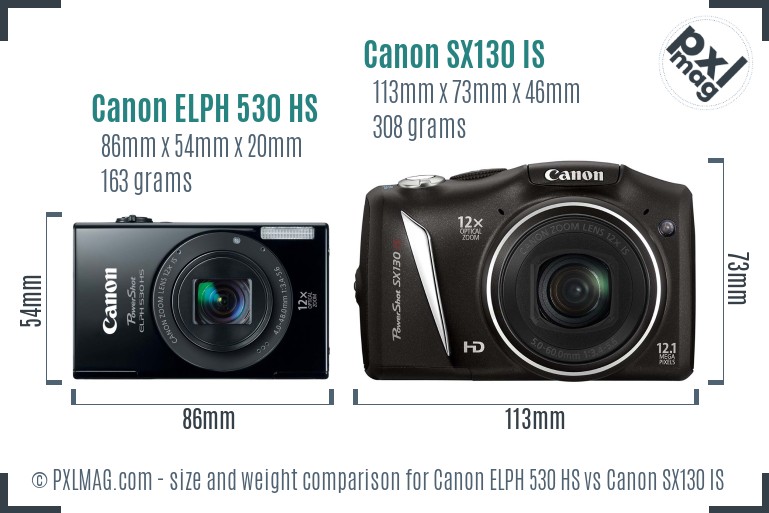 Canon ELPH 530 HS vs Canon SX130 IS size comparison Canon ELPH 530 HS vs Canon SX130 IS size comparison