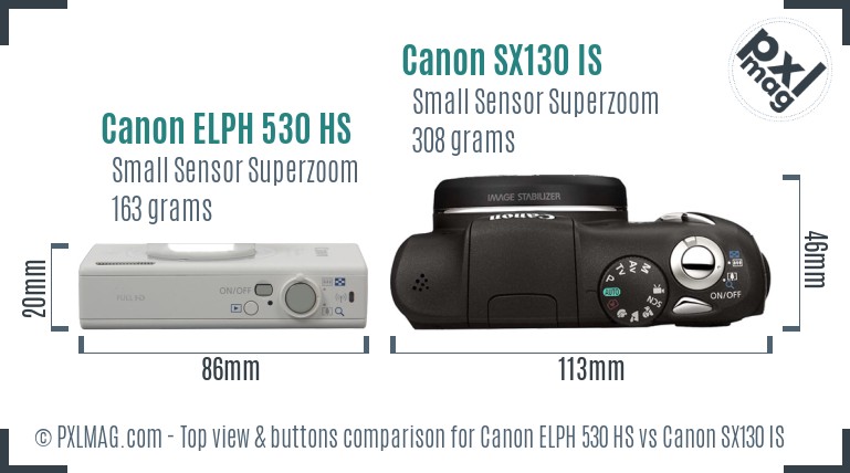 Canon ELPH 530 HS vs Canon SX130 IS top view buttons comparison