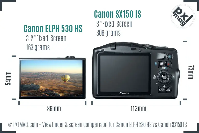 Canon ELPH 530 HS vs Canon SX150 IS Screen and Viewfinder comparison