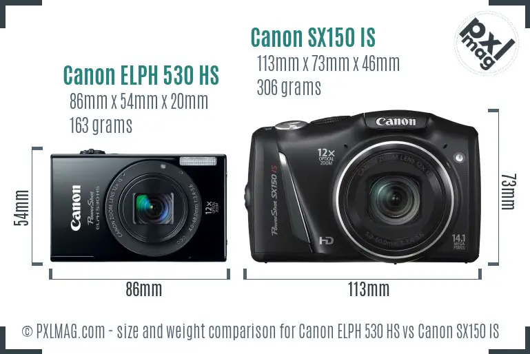 Canon ELPH 530 HS vs Canon SX150 IS size comparison