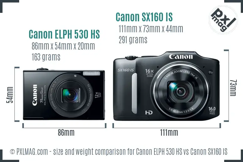 Canon ELPH 530 HS vs Canon SX160 IS size comparison