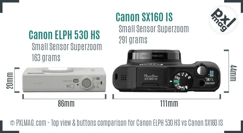 Canon ELPH 530 HS vs Canon SX160 IS top view buttons comparison