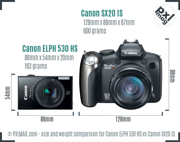 Canon ELPH 530 HS vs Canon SX20 IS size comparison