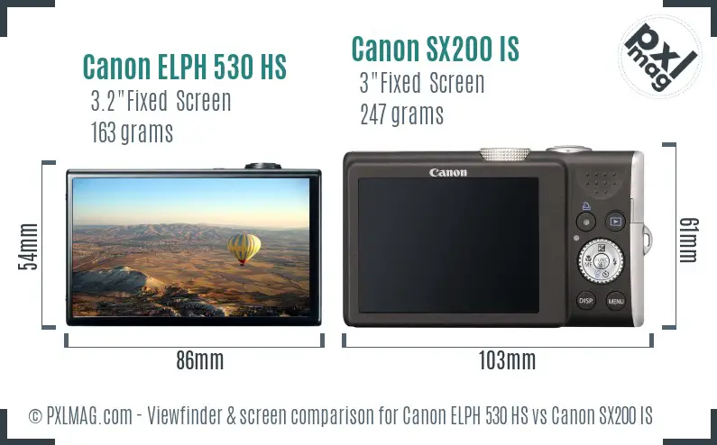 Canon ELPH 530 HS vs Canon SX200 IS Screen and Viewfinder comparison