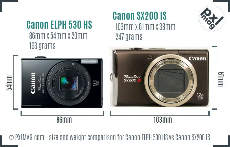 Canon ELPH 530 HS vs Canon SX200 IS size comparison