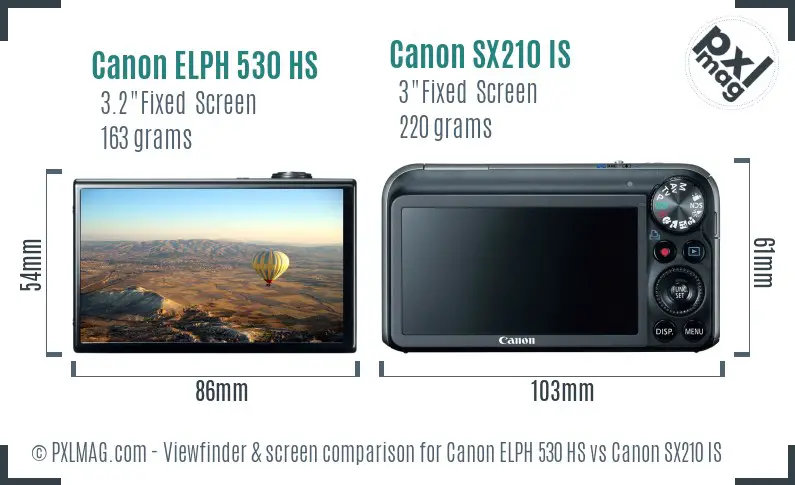 Canon ELPH 530 HS vs Canon SX210 IS Screen and Viewfinder comparison Canon ELPH 530 HS vs Canon SX210 IS Screen and Viewfinder comparison