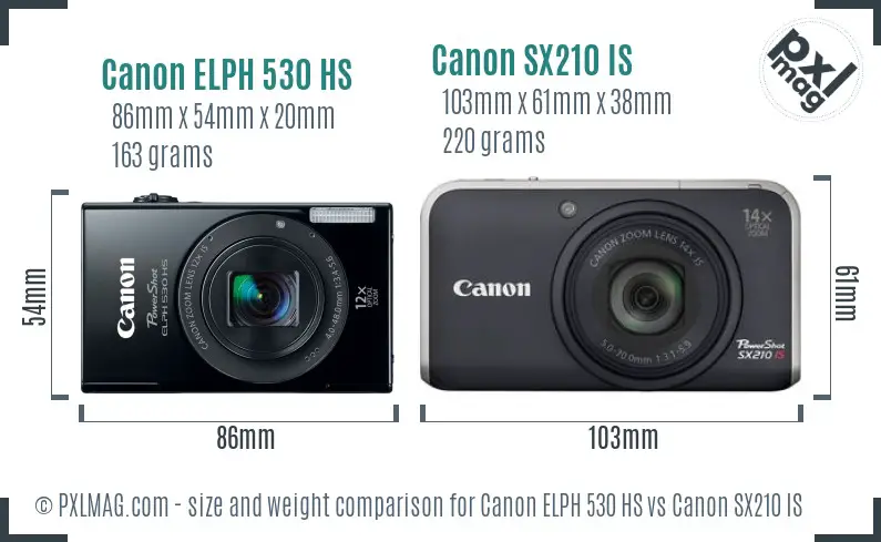 Canon ELPH 530 HS vs Canon SX210 IS size comparison Canon ELPH 530 HS vs Canon SX210 IS size comparison