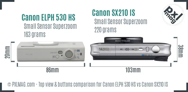 Canon ELPH 530 HS vs Canon SX210 IS top view buttons comparison Canon ELPH 530 HS vs Canon SX210 IS top view buttons comparison