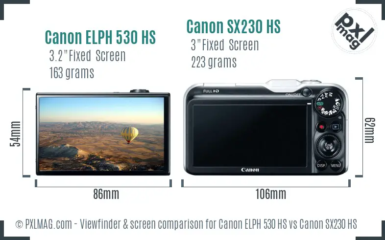 Canon ELPH 530 HS vs Canon SX230 HS Screen and Viewfinder comparison Canon ELPH 530 HS vs Canon SX230 HS Screen and Viewfinder comparison