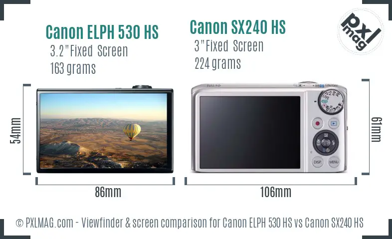 Canon ELPH 530 HS vs Canon SX240 HS Screen and Viewfinder comparison