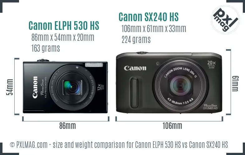 Canon ELPH 530 HS vs Canon SX240 HS size comparison
