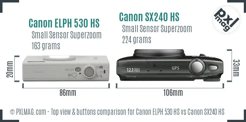 Canon ELPH 530 HS vs Canon SX240 HS top view buttons comparison