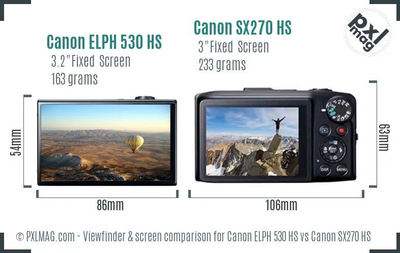Canon ELPH 530 HS vs Canon SX270 HS Screen and Viewfinder comparison