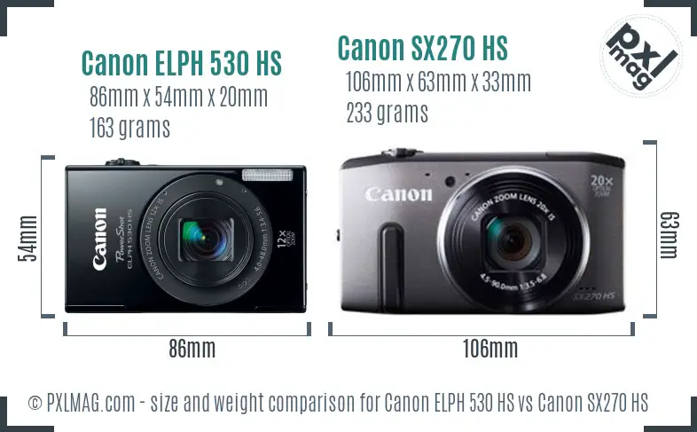 Canon ELPH 530 HS vs Canon SX270 HS size comparison