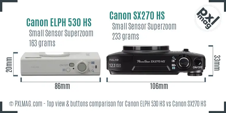 Canon ELPH 530 HS vs Canon SX270 HS top view buttons comparison