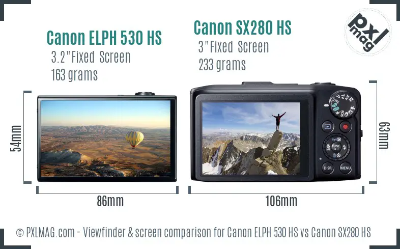 Canon ELPH 530 HS vs Canon SX280 HS Screen and Viewfinder comparison