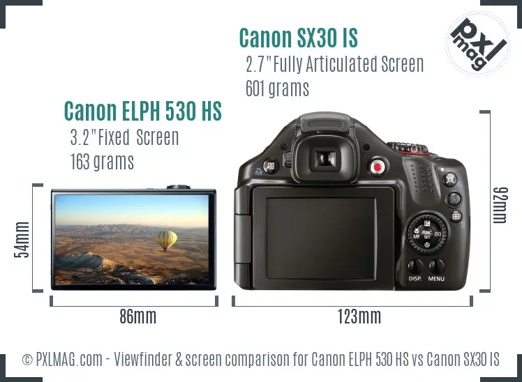 Canon ELPH 530 HS vs Canon SX30 IS Screen and Viewfinder comparison