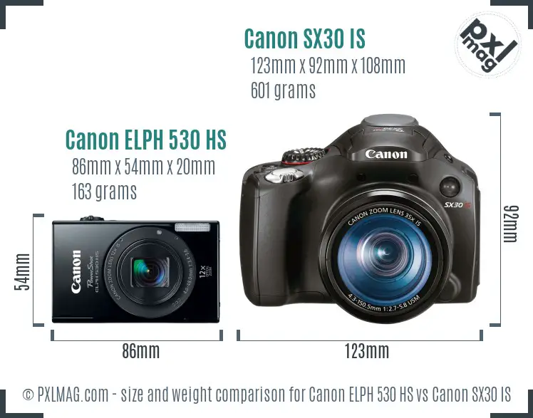 Canon ELPH 530 HS vs Canon SX30 IS size comparison