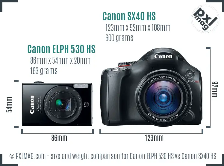 Canon ELPH 530 HS vs Canon SX40 HS size comparison Canon ELPH 530 HS vs Canon SX40 HS size comparison