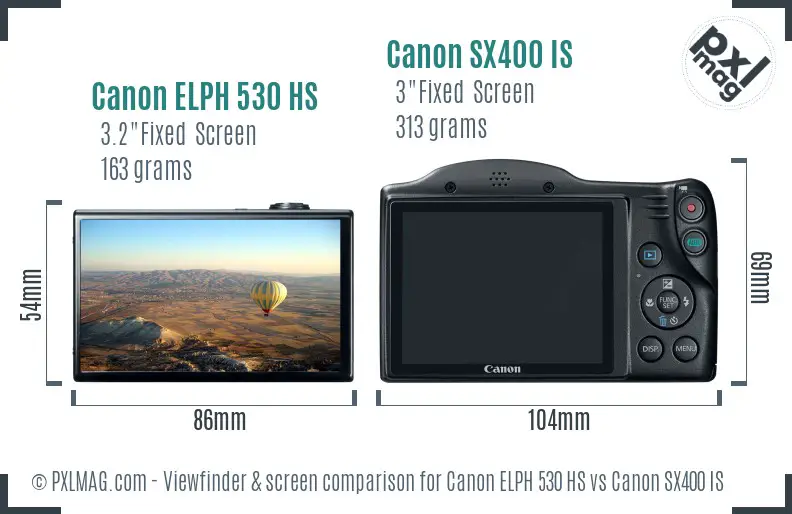 Canon ELPH 530 HS vs Canon SX400 IS Screen and Viewfinder comparison