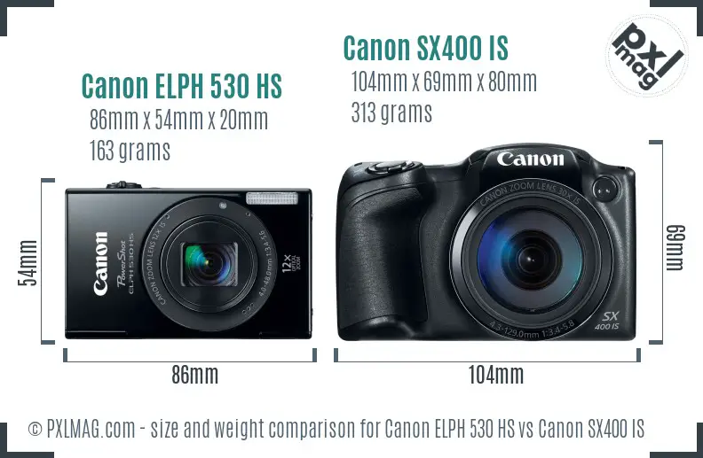 Canon ELPH 530 HS vs Canon SX400 IS size comparison