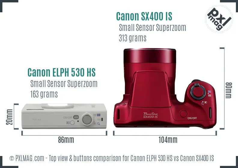 Canon ELPH 530 HS vs Canon SX400 IS top view buttons comparison