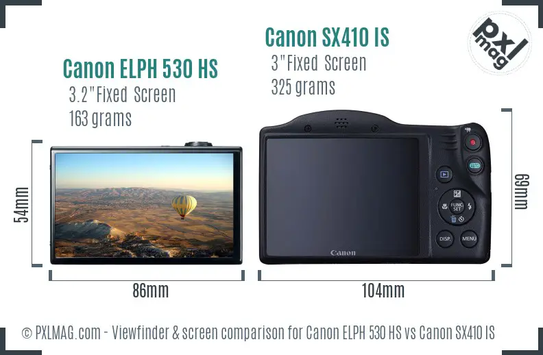 Canon ELPH 530 HS vs Canon SX410 IS Screen and Viewfinder comparison