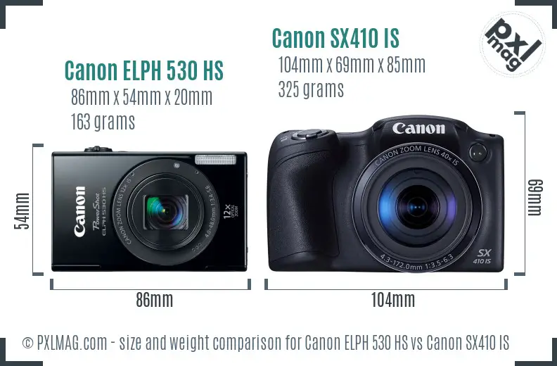 Canon ELPH 530 HS vs Canon SX410 IS size comparison
