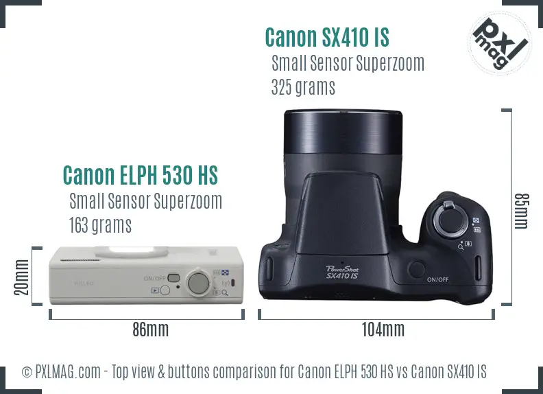 Canon ELPH 530 HS vs Canon SX410 IS top view buttons comparison
