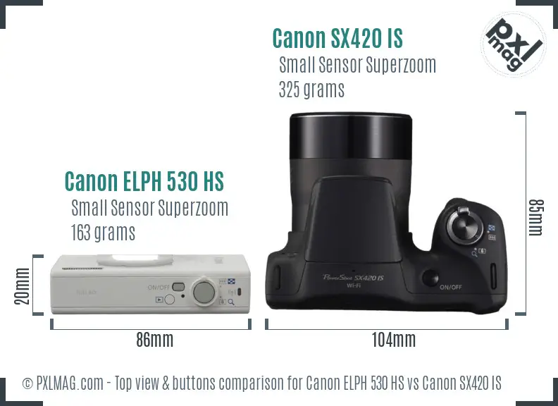 Canon ELPH 530 HS vs Canon SX420 IS top view buttons comparison