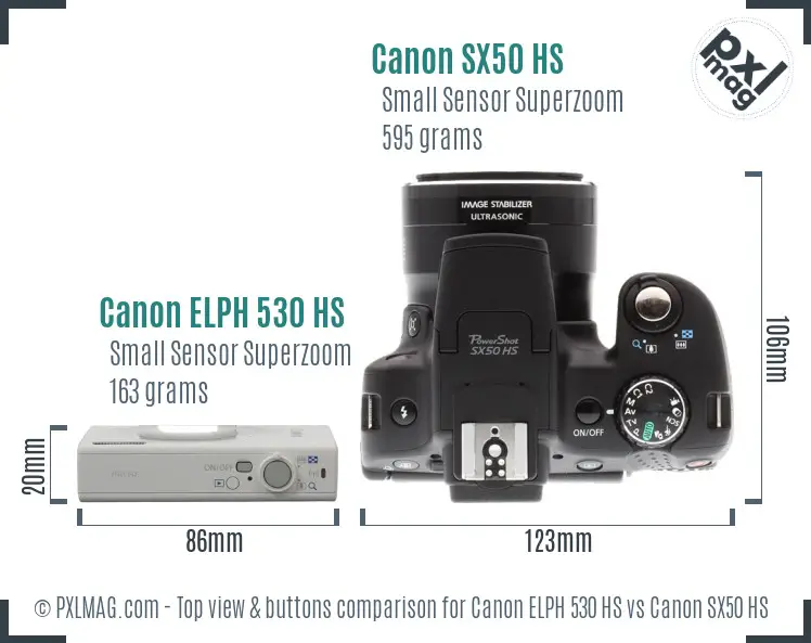 Canon ELPH 530 HS vs Canon SX50 HS top view buttons comparison