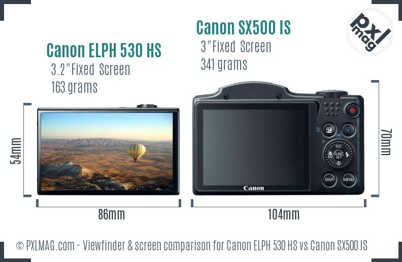 Canon ELPH 530 HS vs Canon SX500 IS Screen and Viewfinder comparison