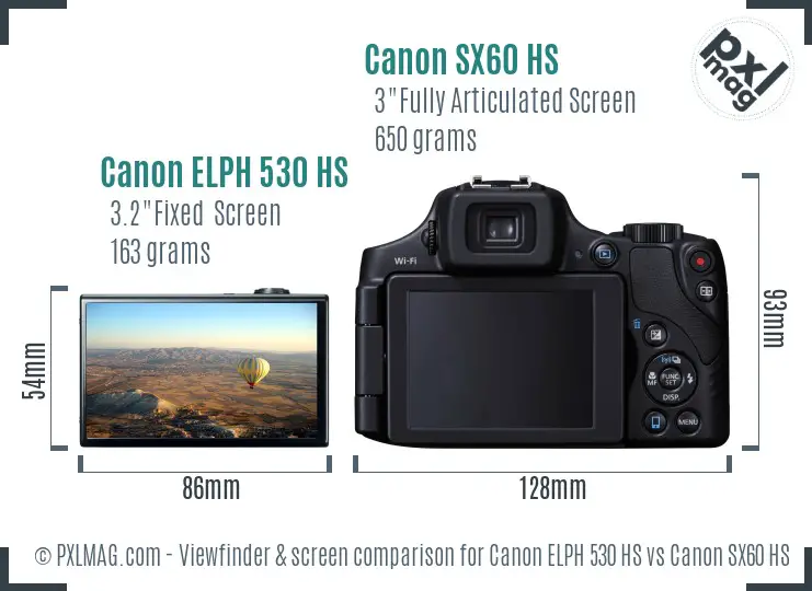 Canon ELPH 530 HS vs Canon SX60 HS Screen and Viewfinder comparison