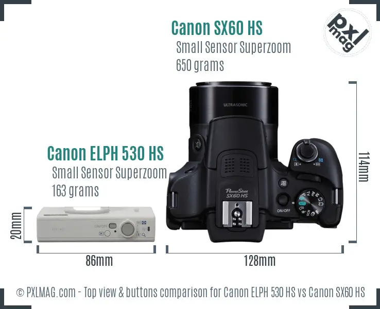 Canon ELPH 530 HS vs Canon SX60 HS top view buttons comparison