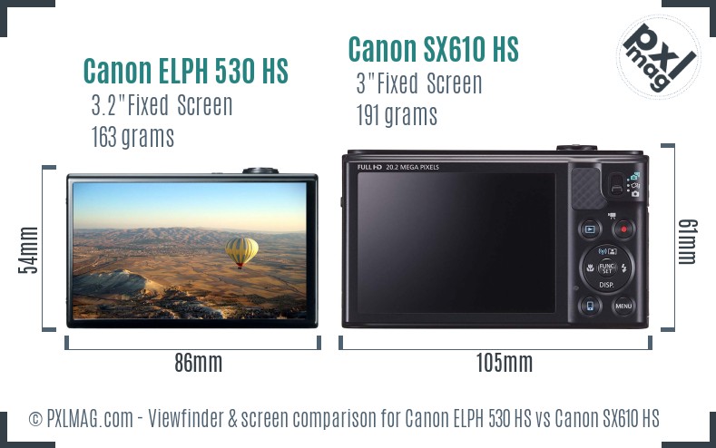 Canon ELPH 530 HS vs Canon SX610 HS Screen and Viewfinder comparison