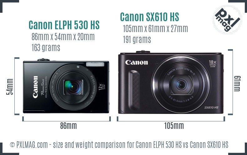 Canon ELPH 530 HS vs Canon SX610 HS size comparison