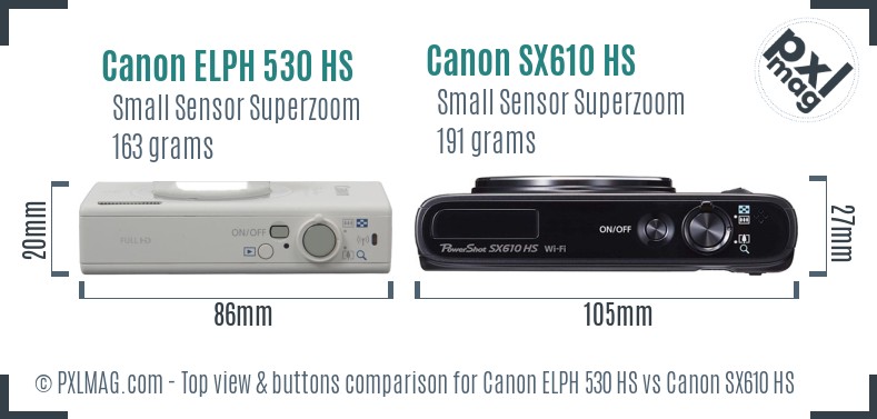 Canon ELPH 530 HS vs Canon SX610 HS top view buttons comparison
