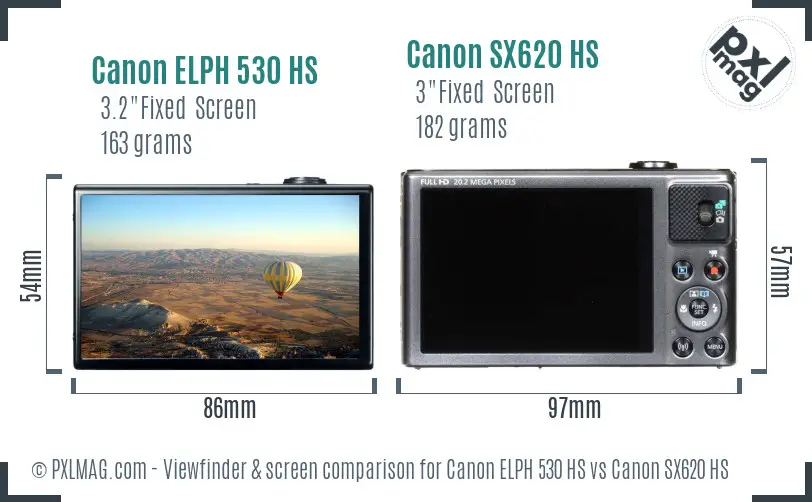 Canon ELPH 530 HS vs Canon SX620 HS Screen and Viewfinder comparison