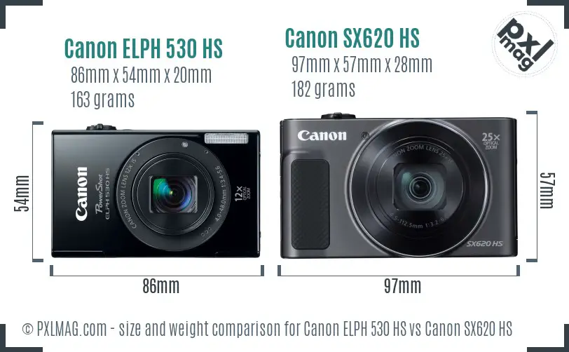 Canon ELPH 530 HS vs Canon SX620 HS size comparison