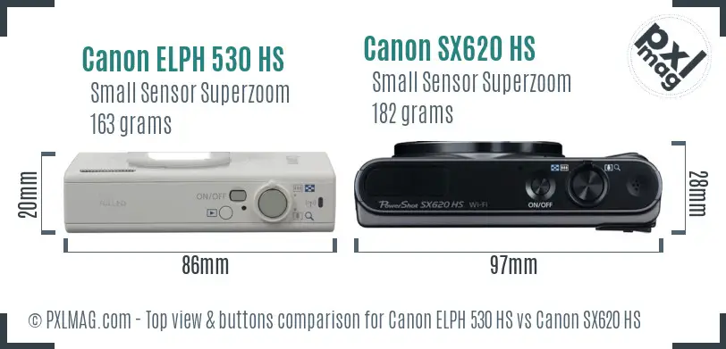 Canon ELPH 530 HS vs Canon SX620 HS top view buttons comparison