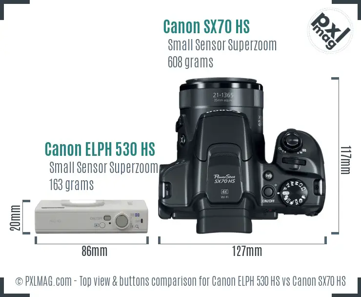 Canon ELPH 530 HS vs Canon SX70 HS top view buttons comparison