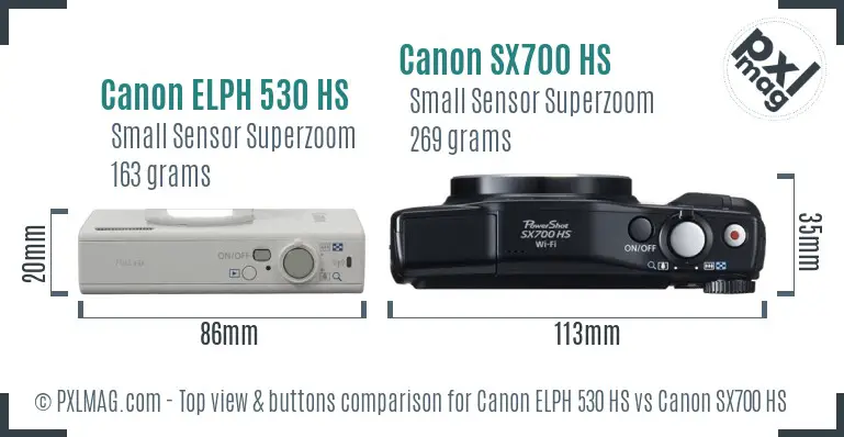 Canon ELPH 530 HS vs Canon SX700 HS top view buttons comparison