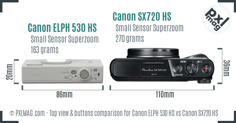 Canon ELPH 530 HS vs Canon SX720 HS top view buttons comparison Canon ELPH 530 HS vs Canon SX720 HS top view buttons comparison