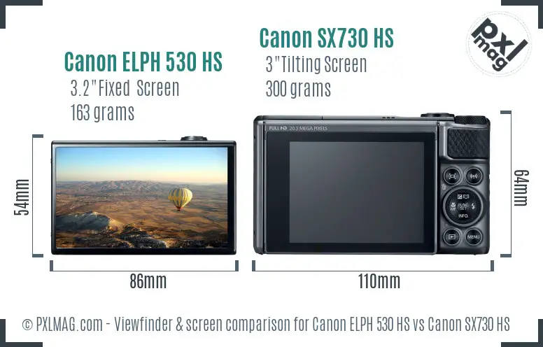 Canon ELPH 530 HS vs Canon SX730 HS Screen and Viewfinder comparison
