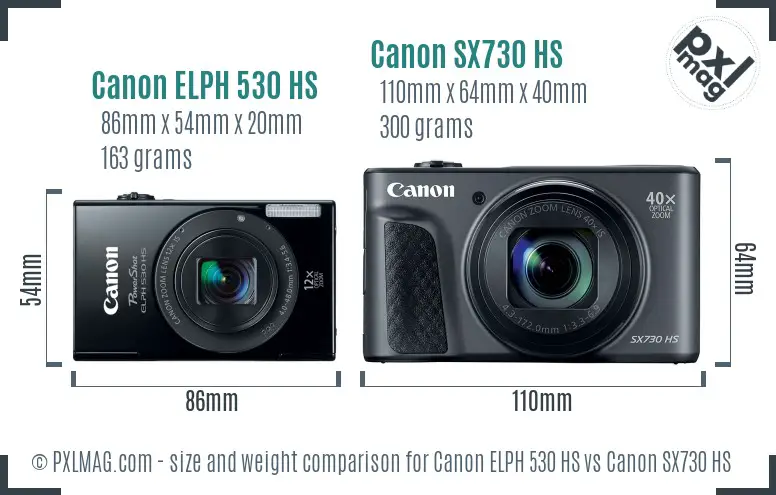 Canon ELPH 530 HS vs Canon SX730 HS size comparison