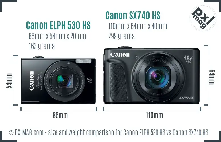 Canon ELPH 530 HS vs Canon SX740 HS size comparison