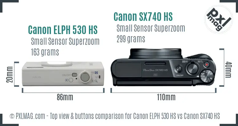 Canon ELPH 530 HS vs Canon SX740 HS top view buttons comparison