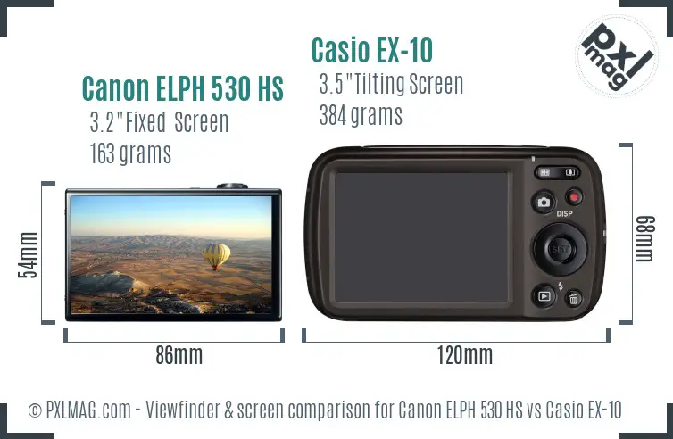 Canon ELPH 530 HS vs Casio EX-10 Screen and Viewfinder comparison