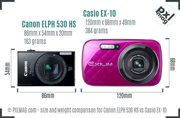 Canon ELPH 530 HS vs Casio EX-10 size comparison